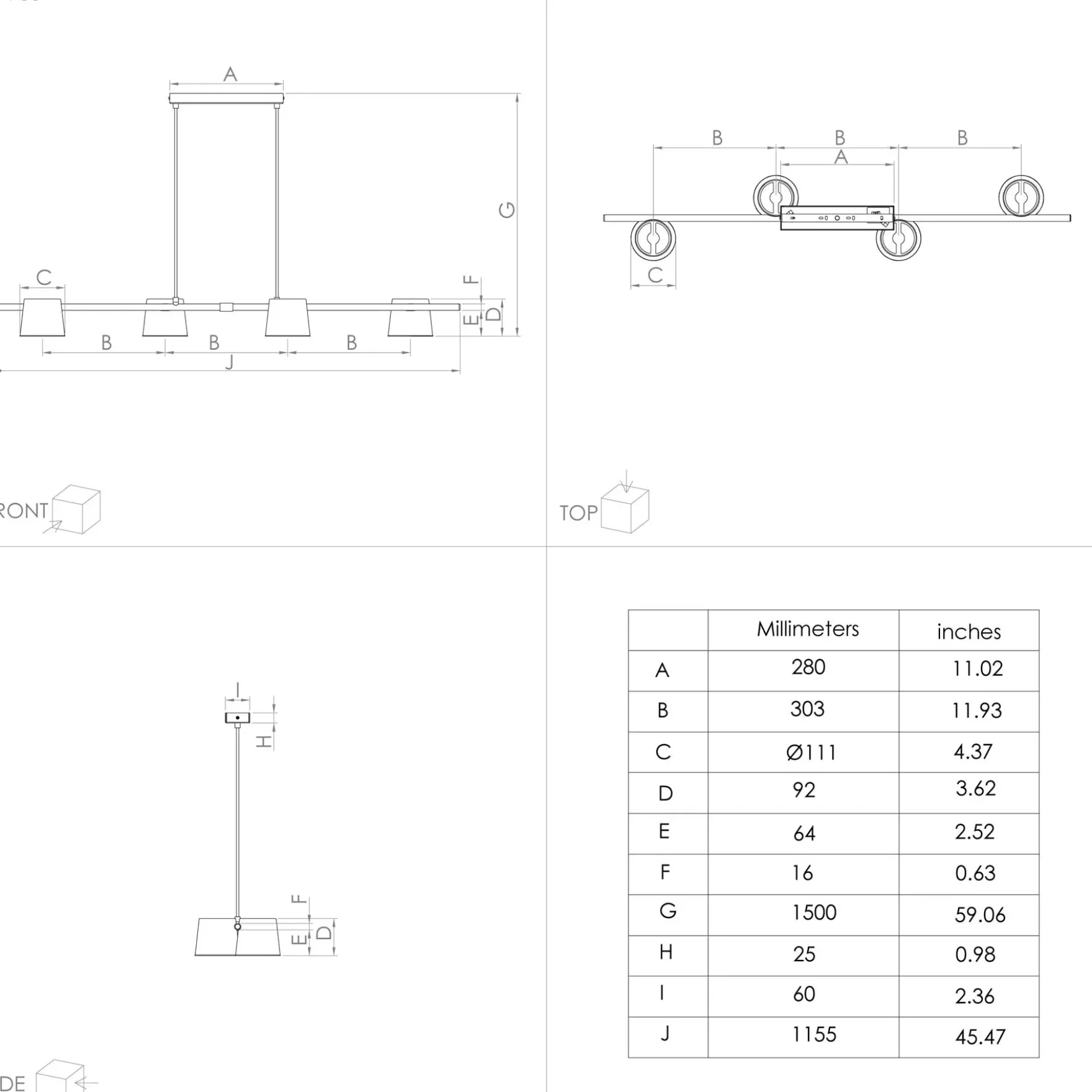 Altamira 4-lys pendel sort/messing