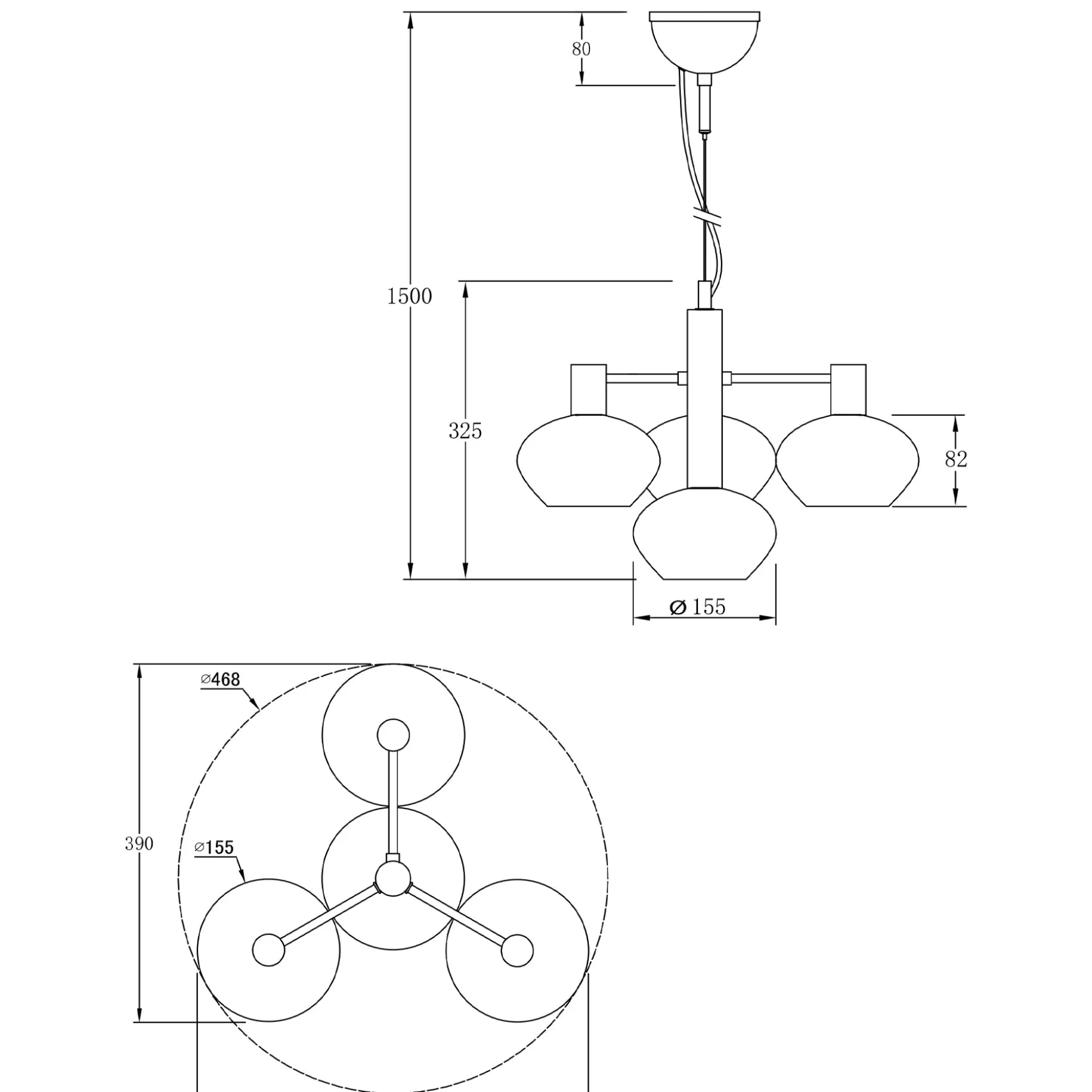 Bell 4-lys pendel sort/sotet