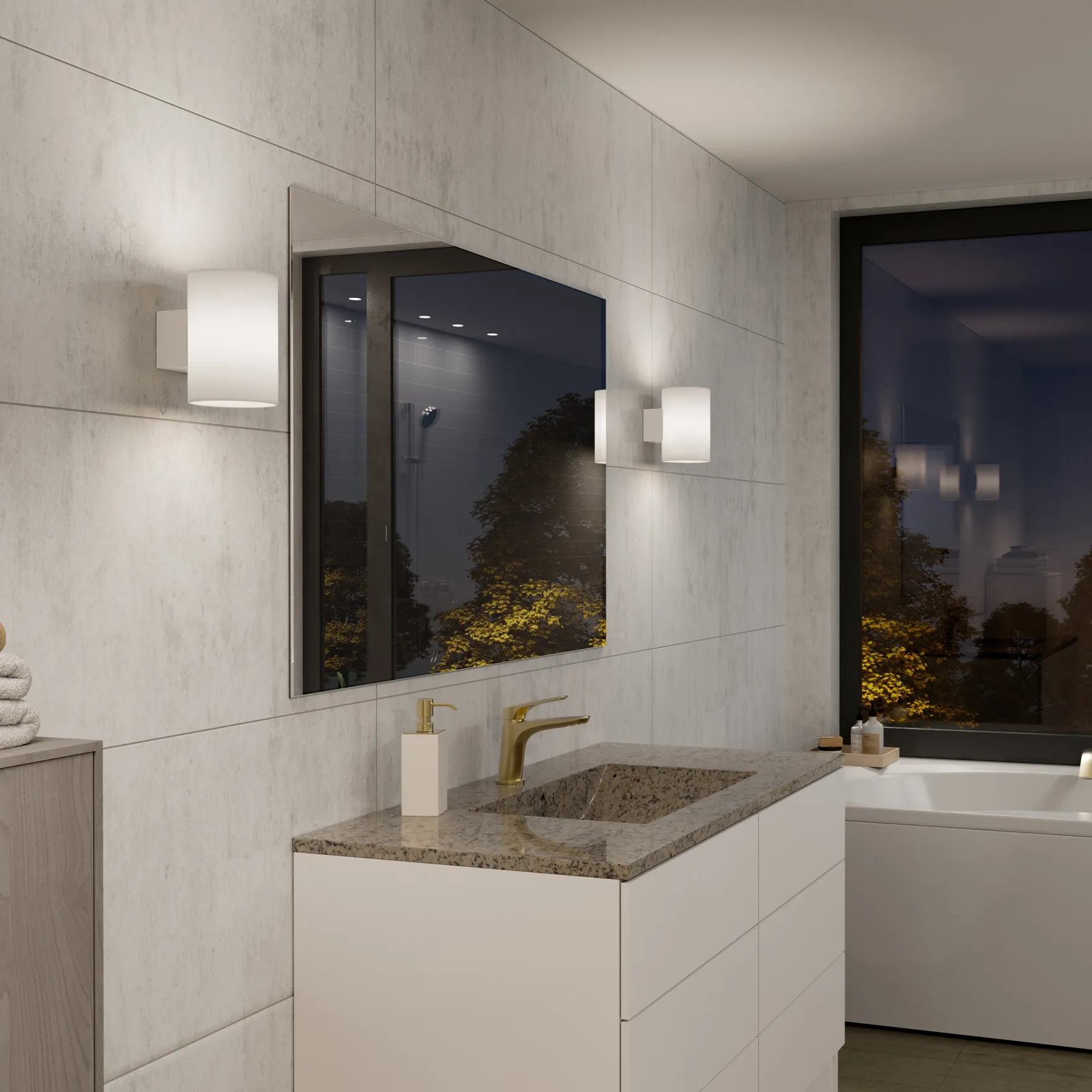Evoke L vegglampe hvit/opal IP44