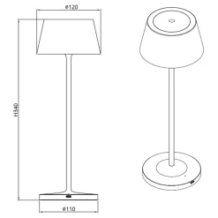 Iris bordlampe IP54 oppladbar sort