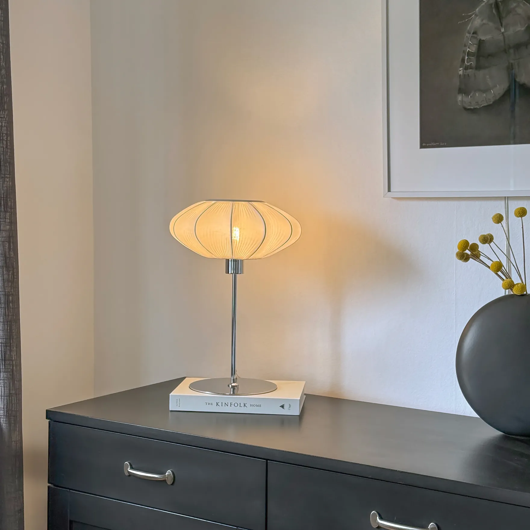 Mamsell bordlampe stor krom/hvit