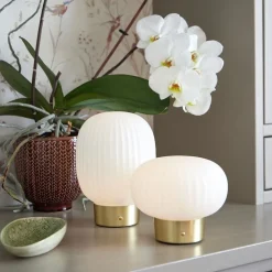 Millie bordlampe oppladbar LED messing/opal