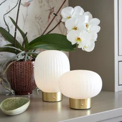 Millie bordlampe oppladbar LED messing/opal