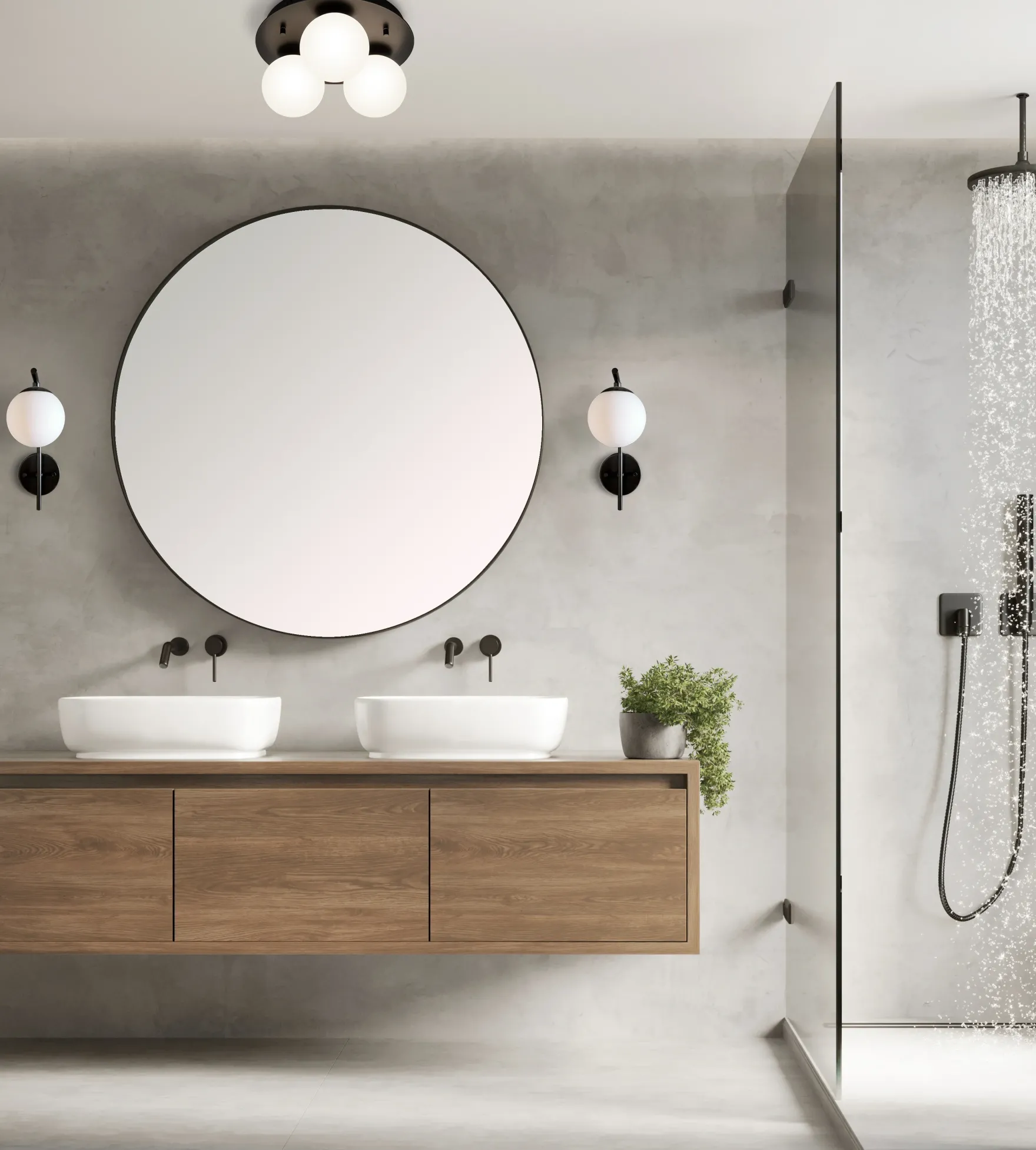 Nicosia 3-lys plafond IP44 sort/opal