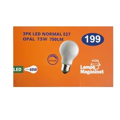 3pk LED E27 normal opal 7.5W dimbar