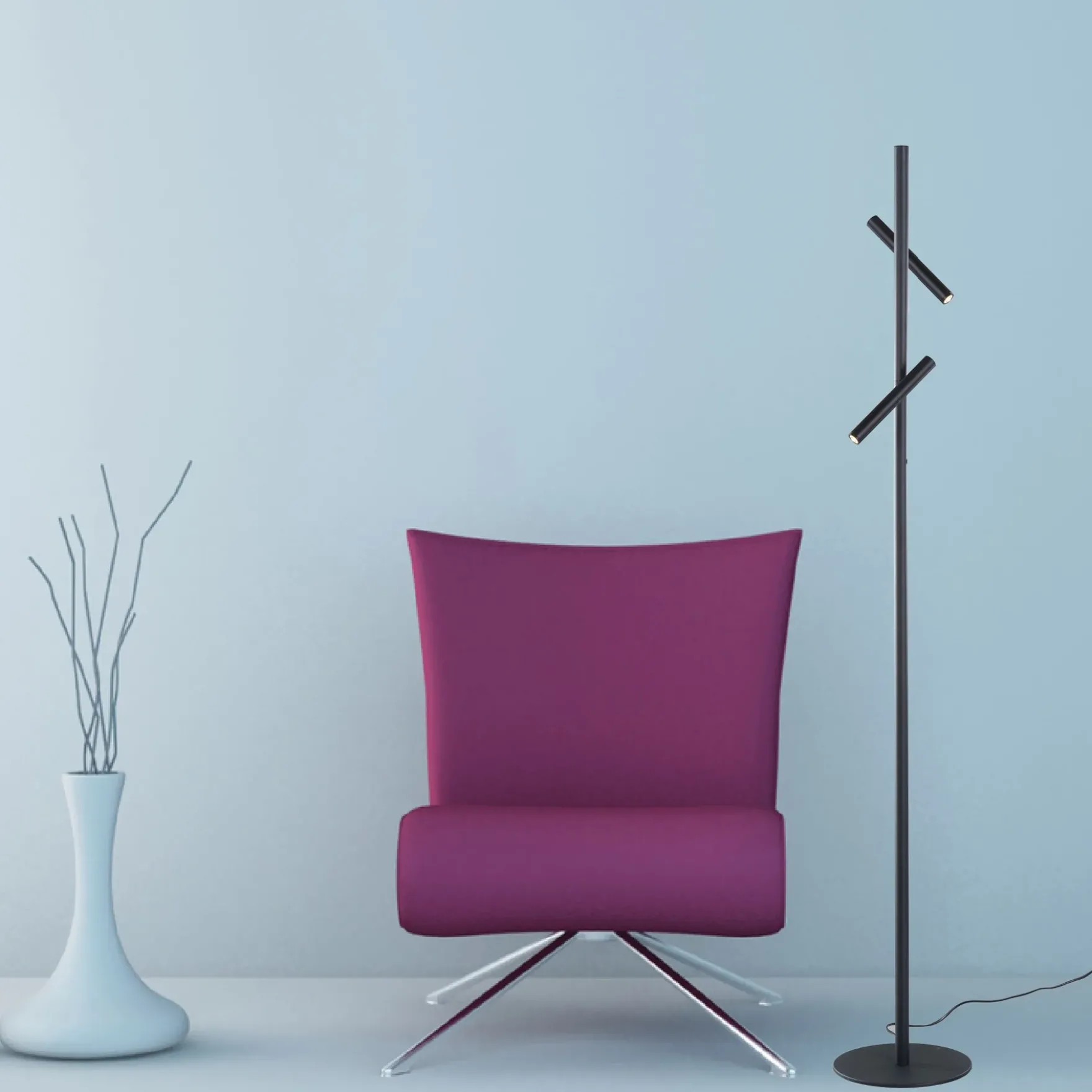 Pure K2 LED 2-lys gulvlampe sort m/dim