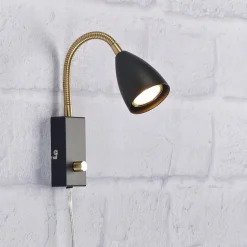 Shiro vegglampe sort/messing m/dim