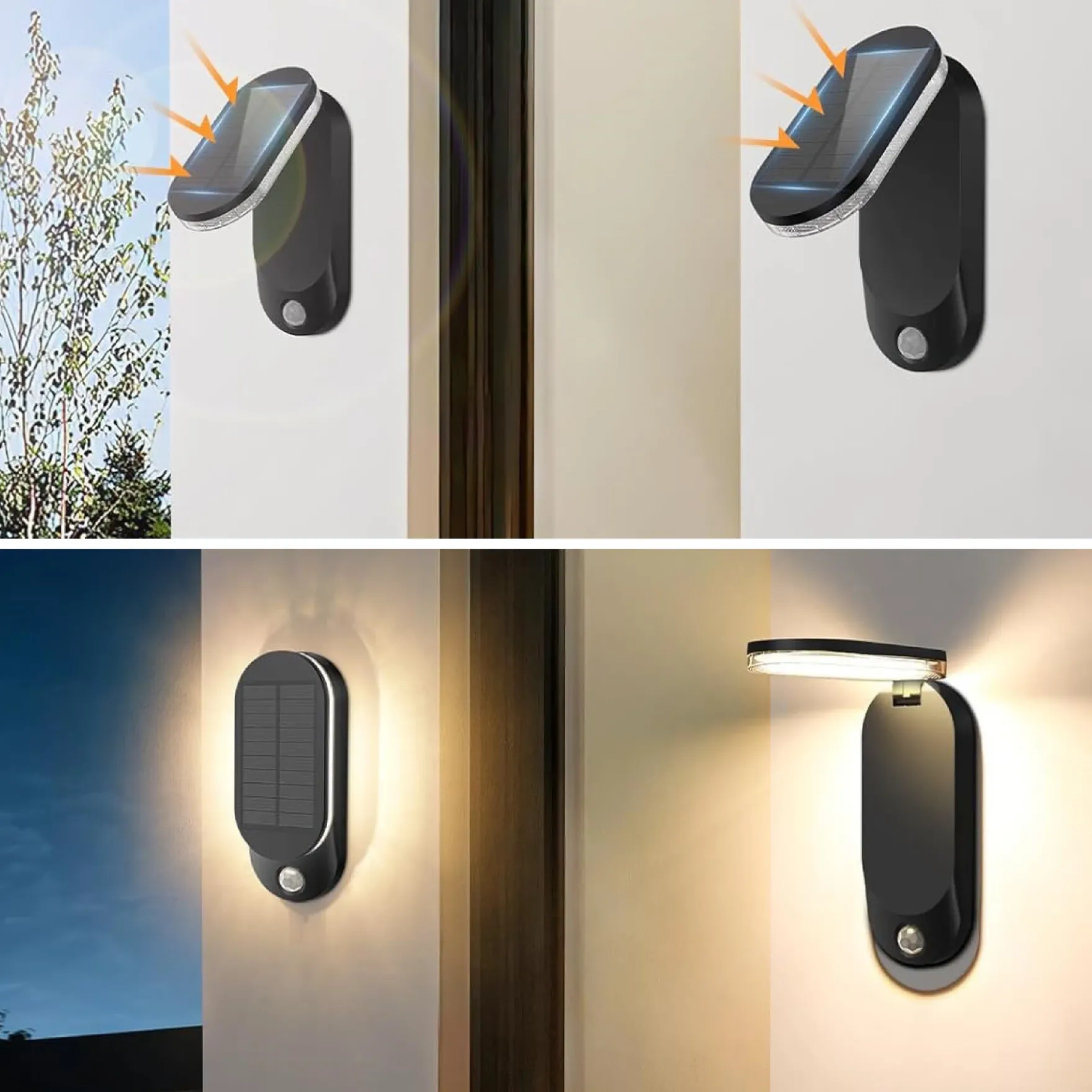 Solar sensor vegglampe 5W sort IP65